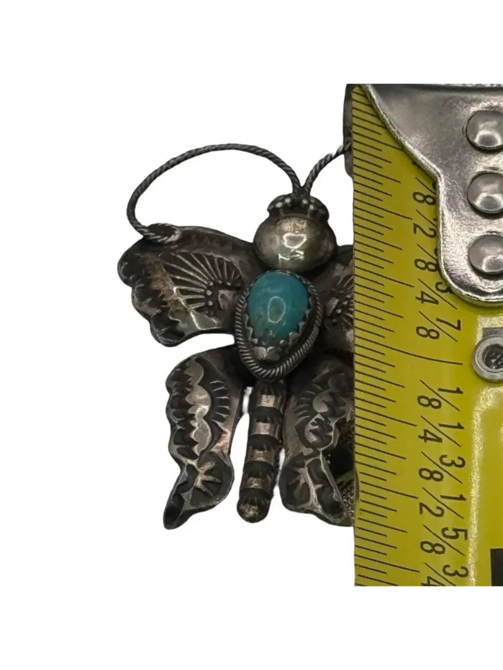 Joe Eby Sterling Silver Butterfly Pin Kingman Turquoise Anglo Spider Mark 2" Vtg - Picture 6 of 11